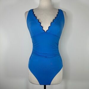 Kate Spade New York Womens Blue Fort Tilden Scalloped Swimsuit Size S-M?